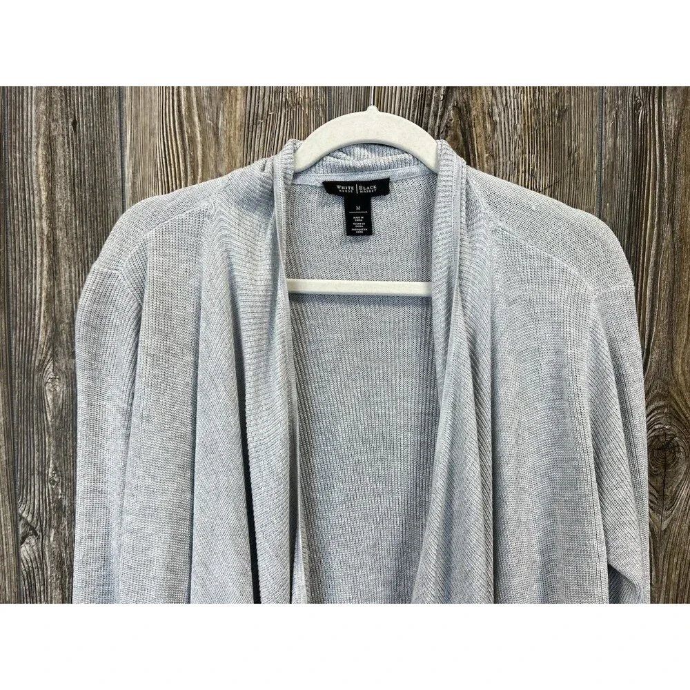 White House Black Market Heather Gray Open Front Shimmer Cardigan Sweater Size M